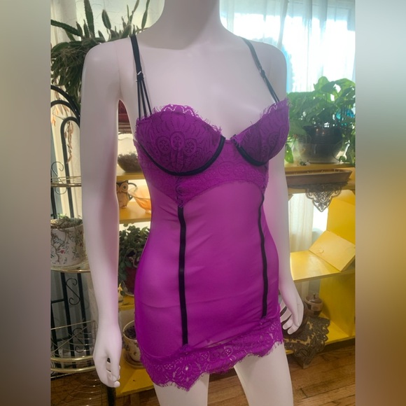Frederick's of Hollywood Purple Chemise with Black Derails - Picture 1 of 10